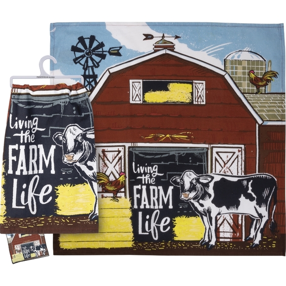 Farm Kitchen Dish Towel Trivet Set Farm Life Cows Milk Ice Cream Happy - Picture 2 of 5